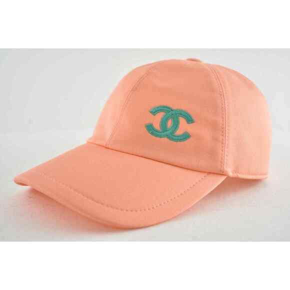 Chanel REV Orange Peach Turquoise Blue CC Logo Baseball Cap Curved Peak Hat - Picture 1 of 12